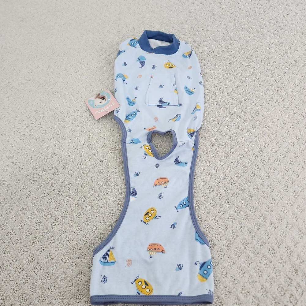 Pet Recovery Suit Light Blue Nautical Print Post-Surgery Wrap NEW